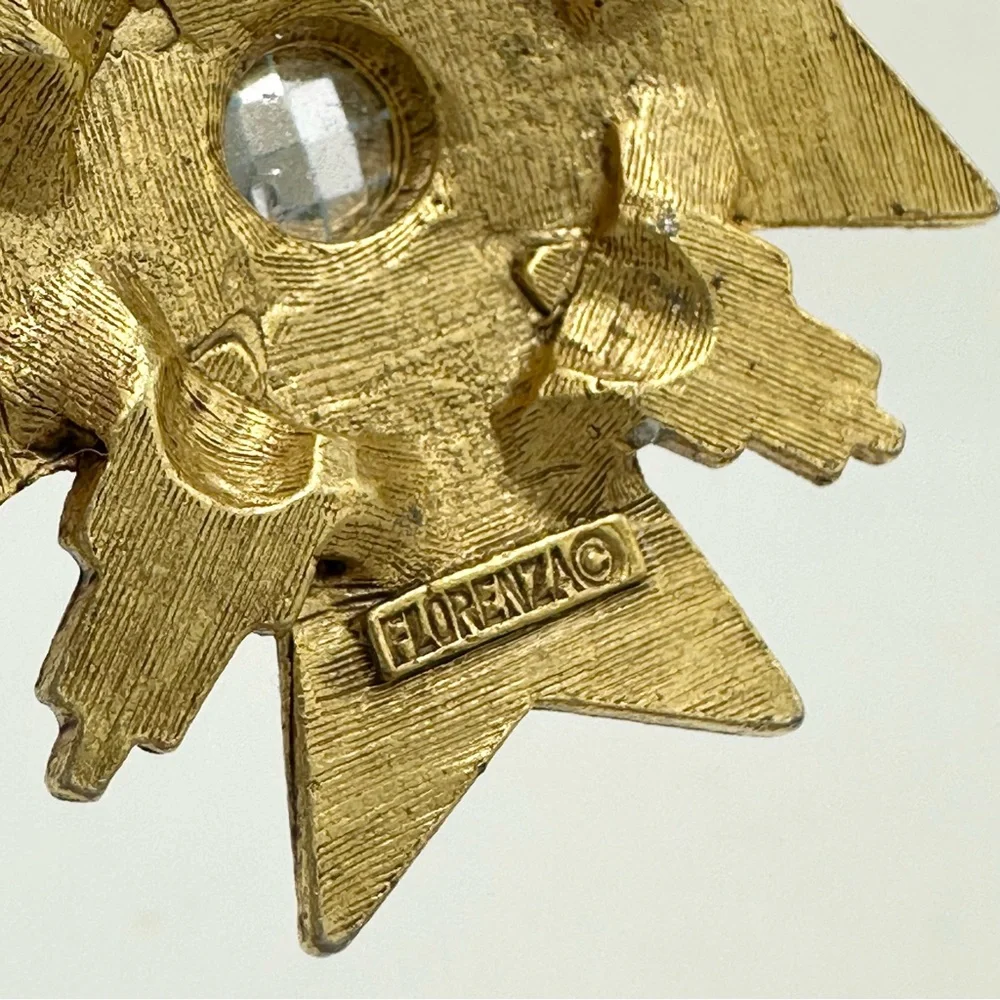 Vintage Florenza Military Style Maltese  Cross Gold Tone Brooch Pin